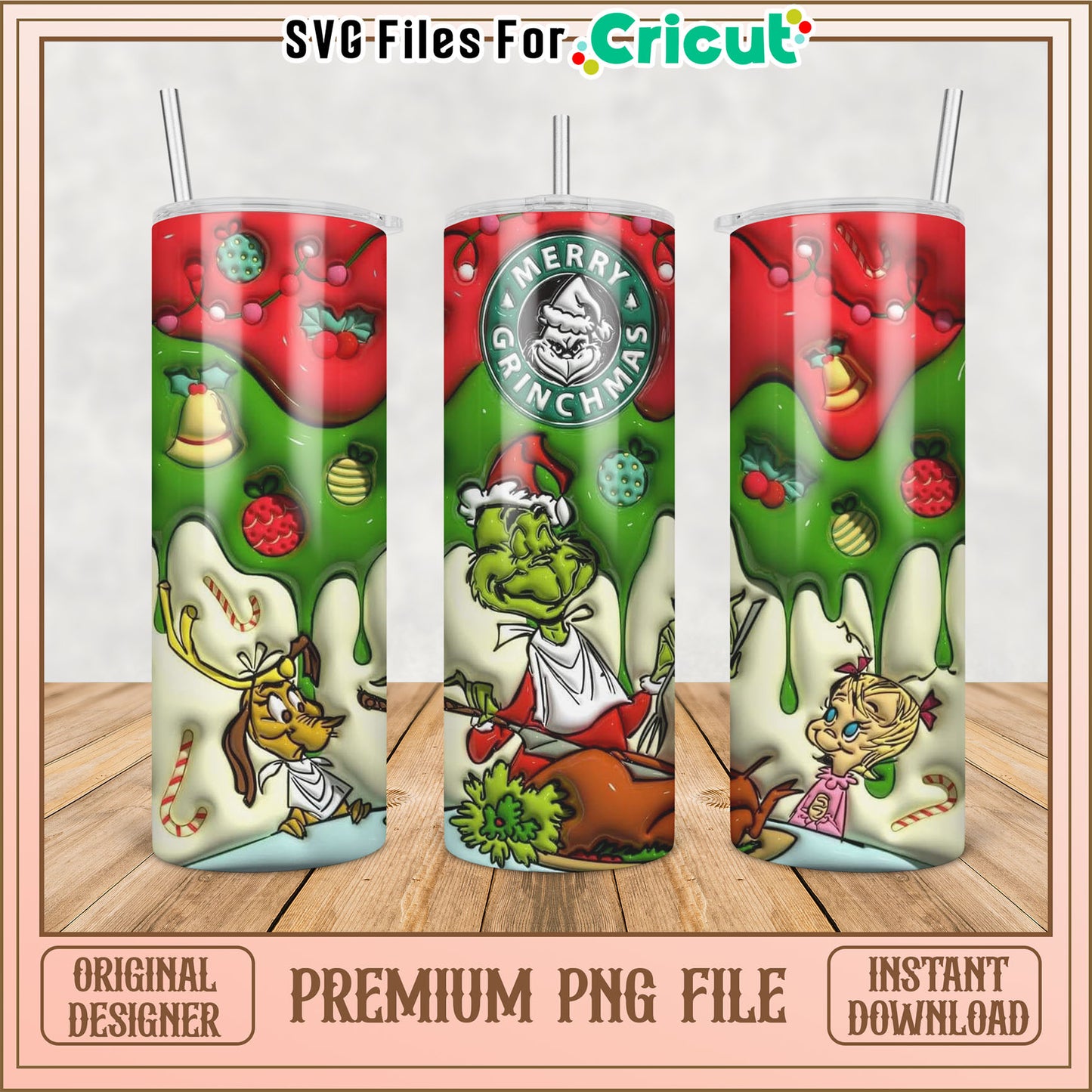 Merry Grinchmas Tumbler PNG File for Cricut Design Projects