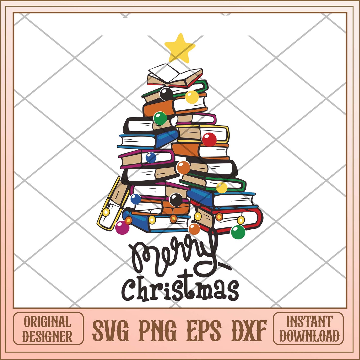 Merry Christmas Books tree svg, Christmas books pine tree svg bundle
