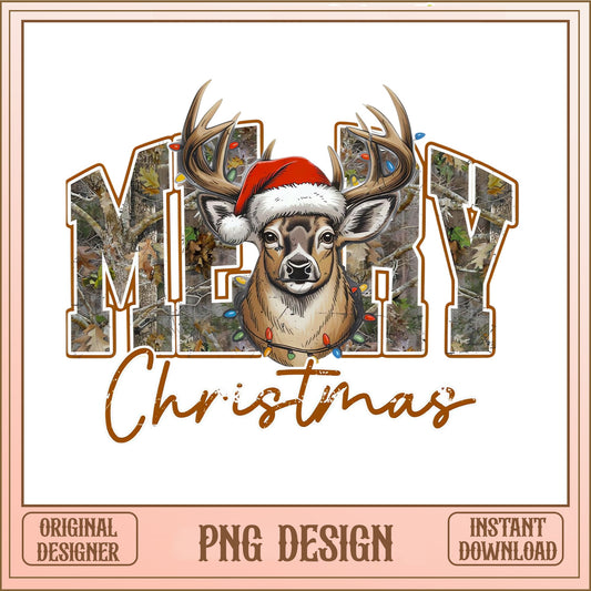 Merry Christmas Camo Deer PNG, Hunting Christmas PNG, Buck PNG