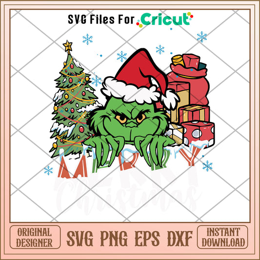 Merry Christmas Grinchy Santa Hat SVG, christmas tree svg