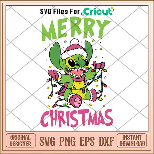 Merry Christmas Stitch Grinch Vibe SVG, green stitch svg