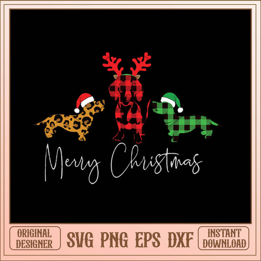 Merry Cristmas Dachshund svg, Christmas flannel dachshund dog svg bundle