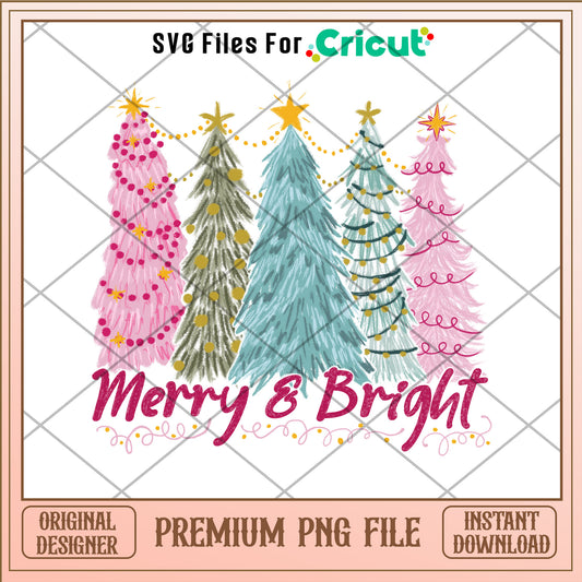 Merry & bright png, christmas tree png, merry christmas png
