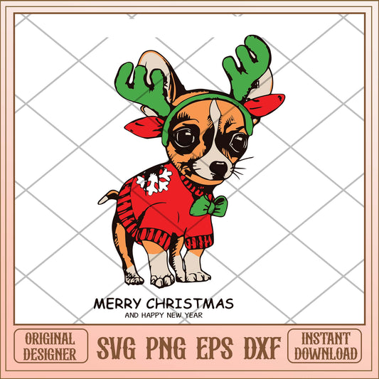Merry christmas and happy new year svg, Christmas tiny dog svg bundle