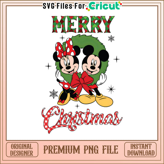 Merry christmas mickey disney movie png, christmas wreath png, mickey and Minnie png