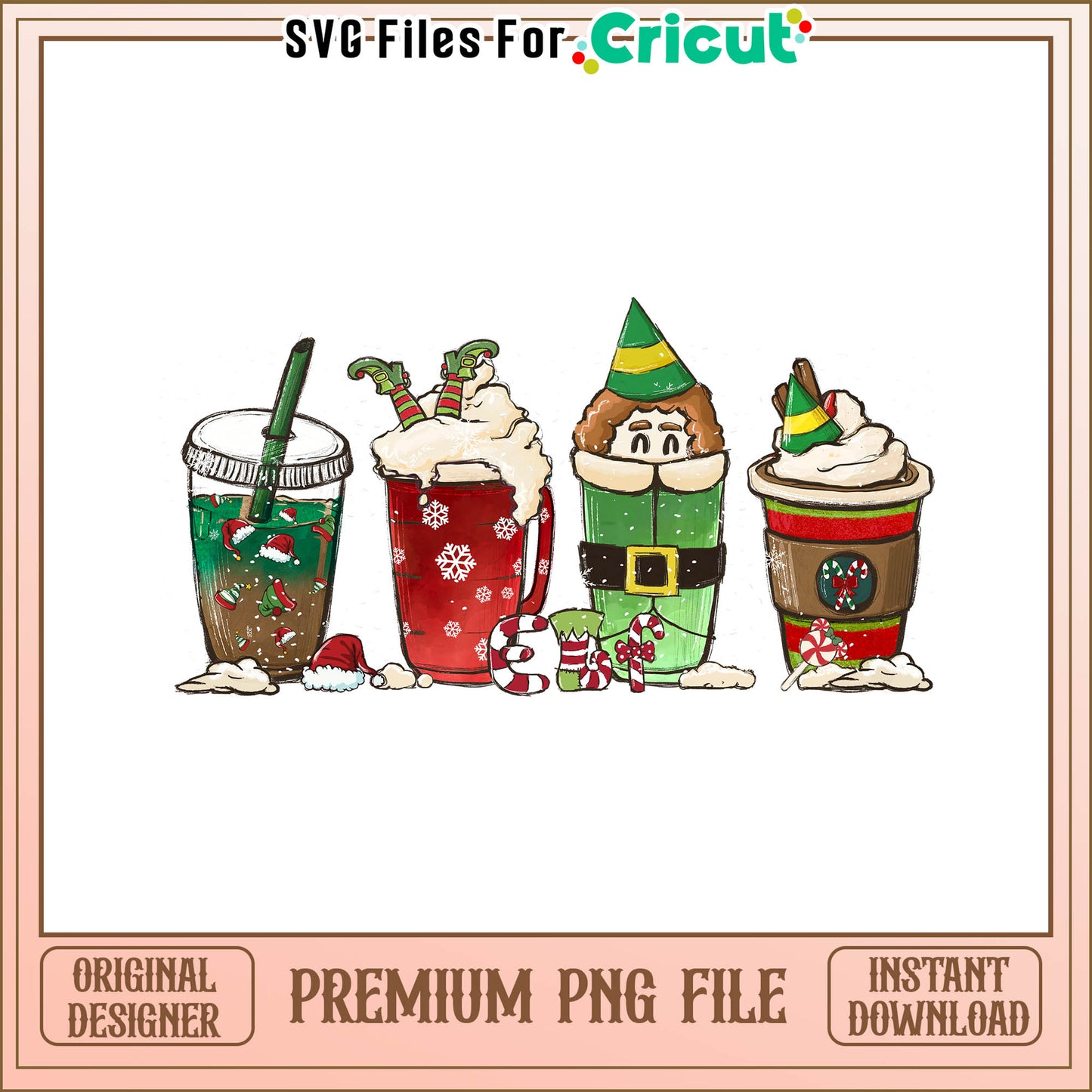 Merry christmas winter elf cup png, elf on the shelf cup​ png