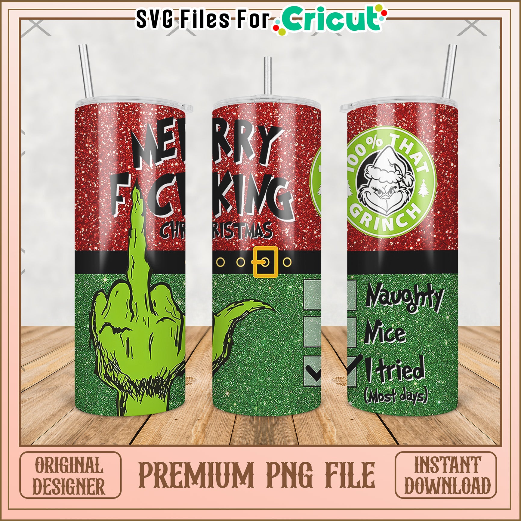 Merry fcking christmas tumbler png, grinch christmas png, grinch pajamas​ png