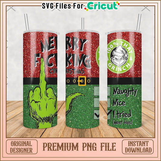 Merry fcking christmas tumbler png, grinch christmas png, grinch pajamas​ png