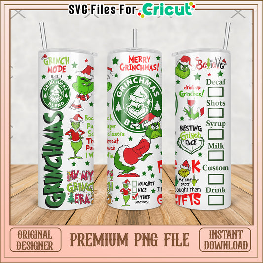 Merry grinch christmas tumbler png, the grinch movie​​ png, grinch tumbler​ png