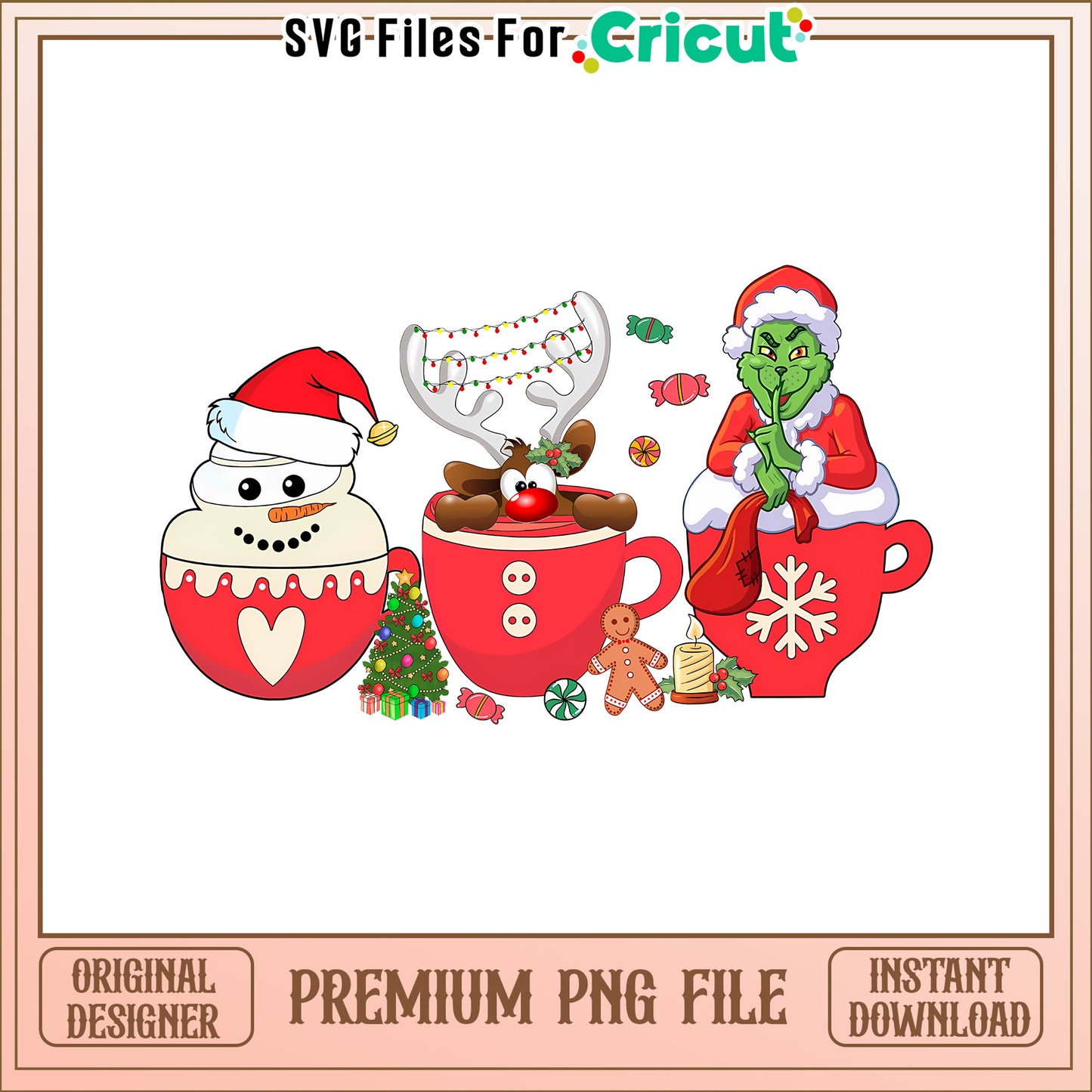 Merry grinchmas snowman cup png, grinch christmas decor​ png