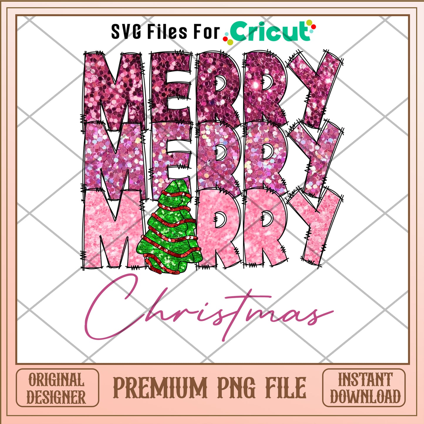 Merry pink christmas png, christmas tree png, christmas day png