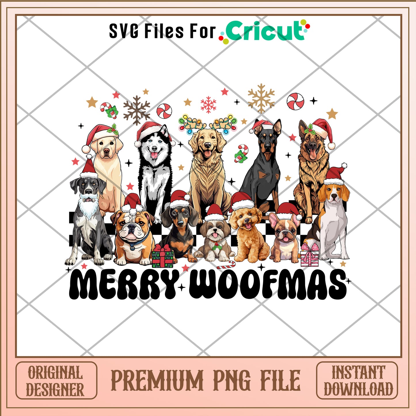 Merry woofmas png, dogs santa hat png, merry christmas png