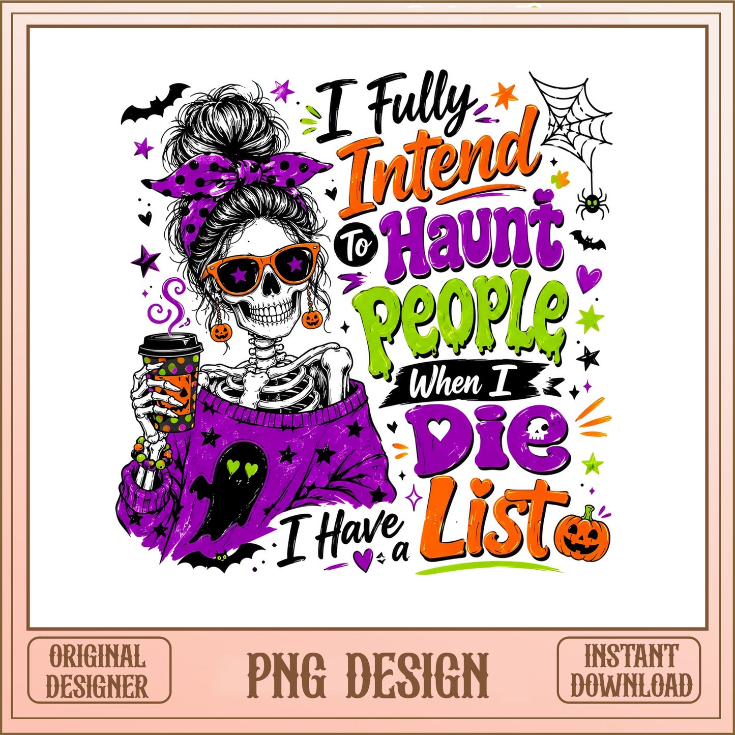 Messy Bun Skeleton Halloween PNG, Funny Halloween PNG, Spooky PNG