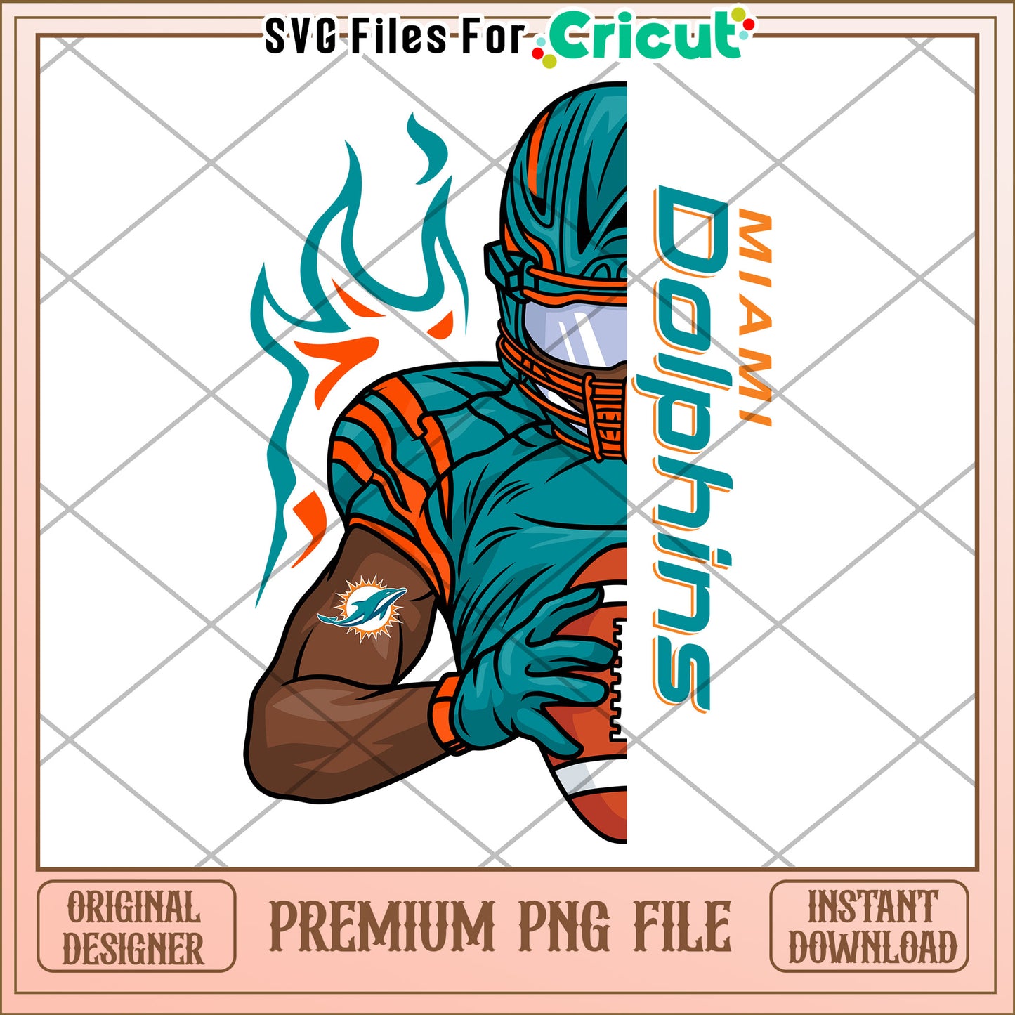Miami Dolphins Football Player PNG Design, Perfect for Cricut Use
