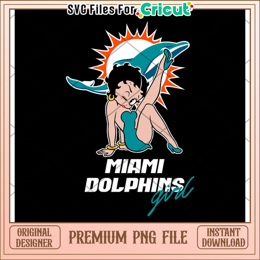 Miami Dolphins Girl PNG File for Cricut Cutting Machines, Instant Download Design