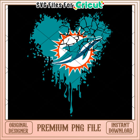 Miami Dolphins Heart Design, Perfect for Cricut Projects and Crafts