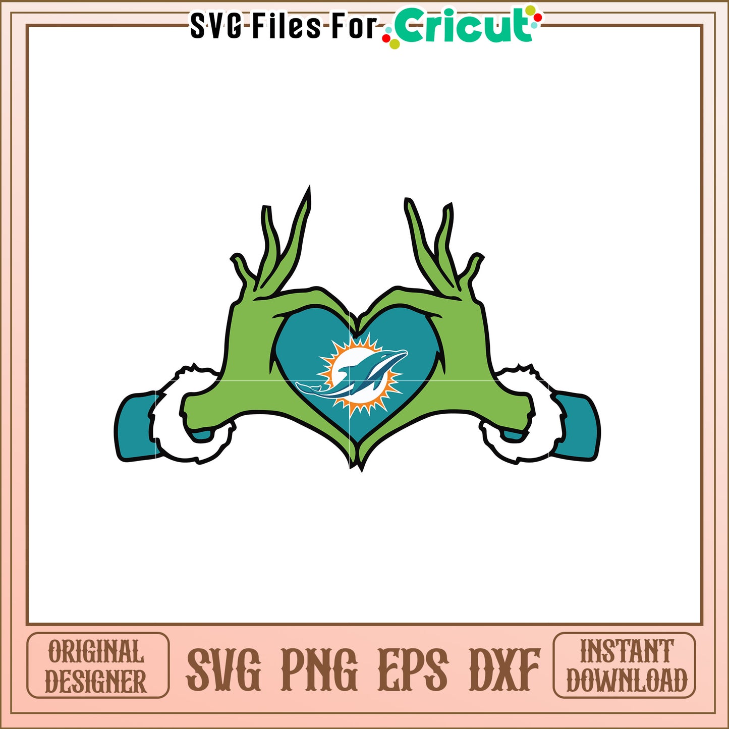 Miami Dolphins Heart Hands SVG