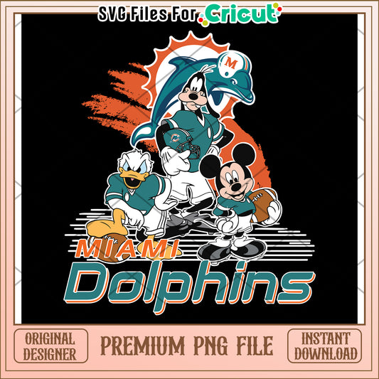 Miami Dolphins PNG Design, Fun Cartoon Characters Included