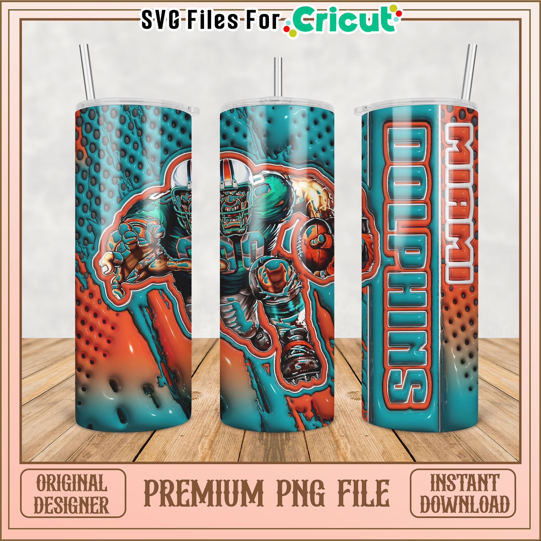 Miami Dolphins Tumbler Design PNG for Cricut Instant Download