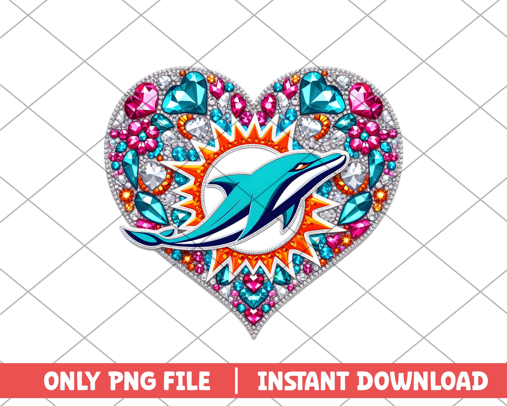 Miami Dolphins in heart png, Miami Dolphins png
