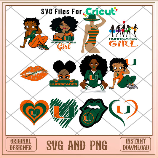 Miami Hurricanes girl svg, Miami Hurricanes svg bundle, NCAA svg