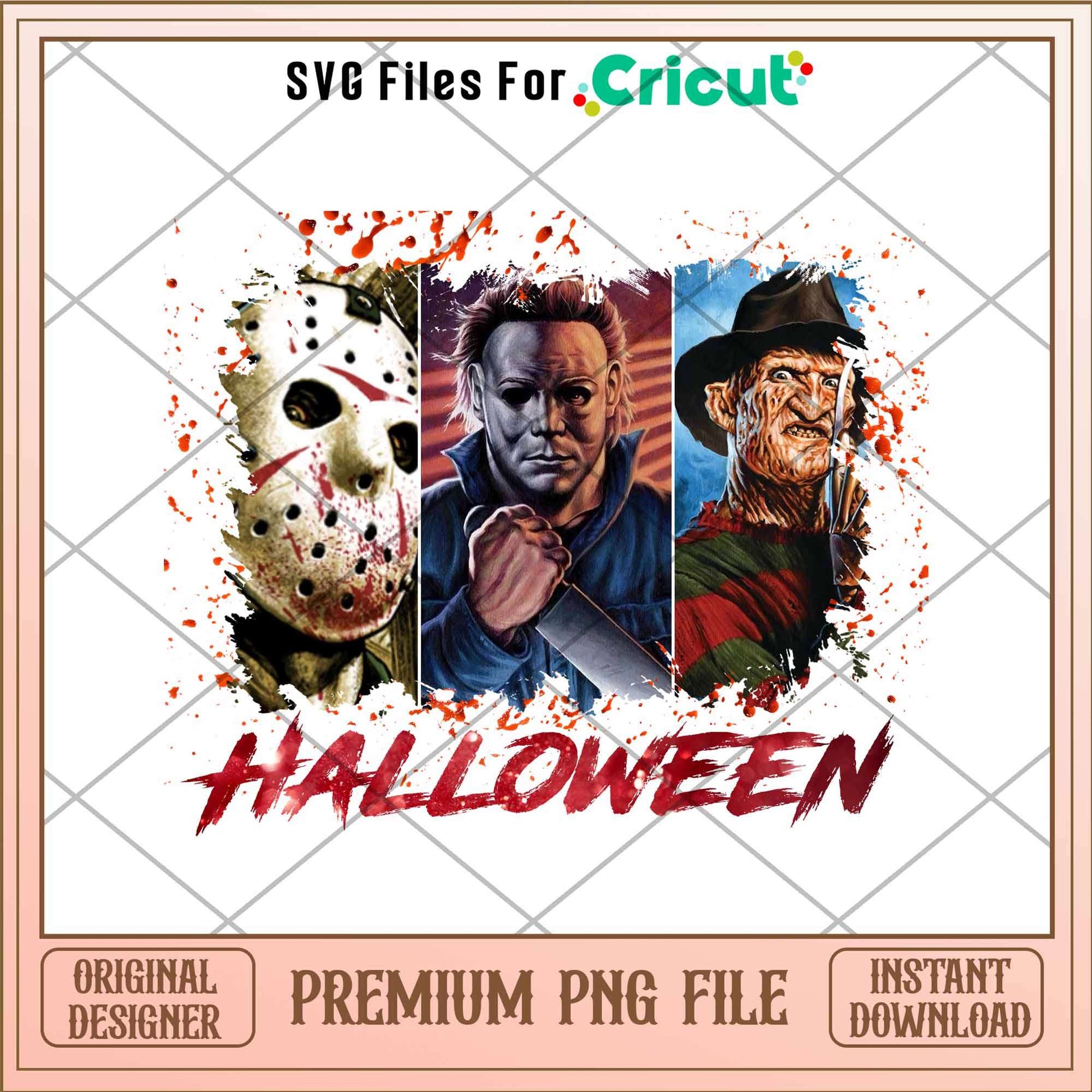 Michael Myers and Jason Voorhees and Freddy Krueger halloween png, Horror characters png, Digital Download