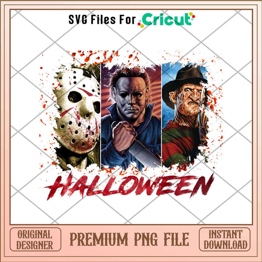 Michael Myers and Jason Voorhees and Freddy Krueger halloween png, Horror characters png, Digital Download