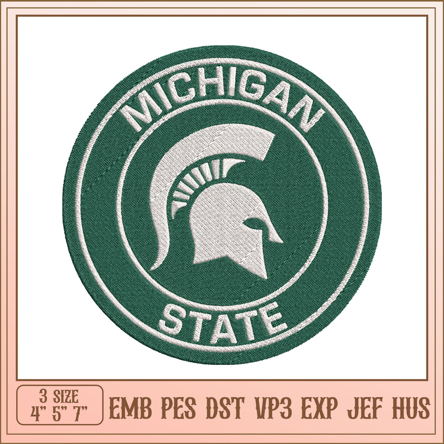 Michigan State Spartan Helmet Embroidery Design