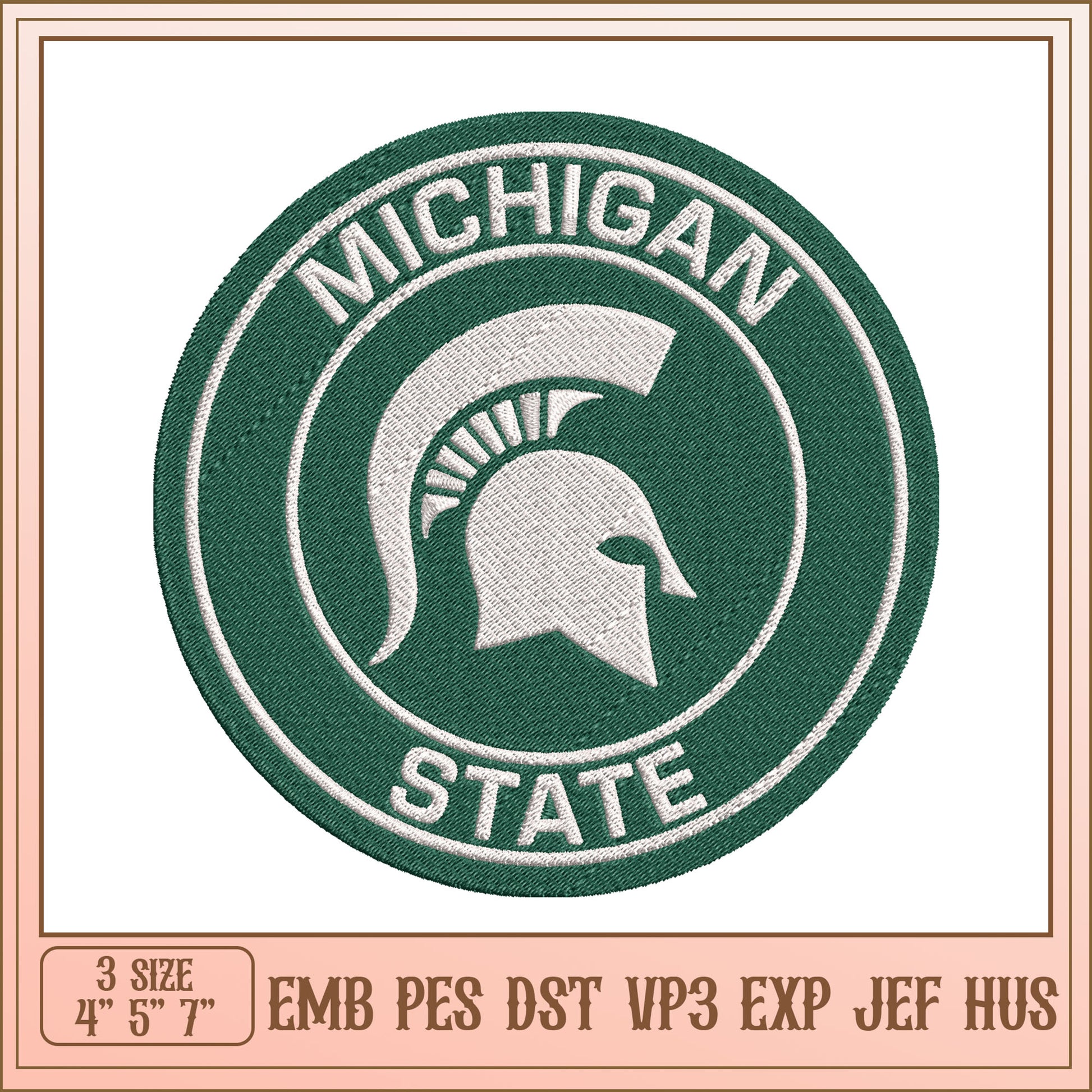 Michigan State Spartan Helmet Embroidery Design