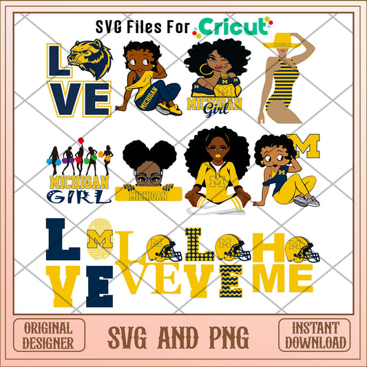 Michigan Wolverines girl svg, Michigan Wolverines svg bundle, NCAA svg