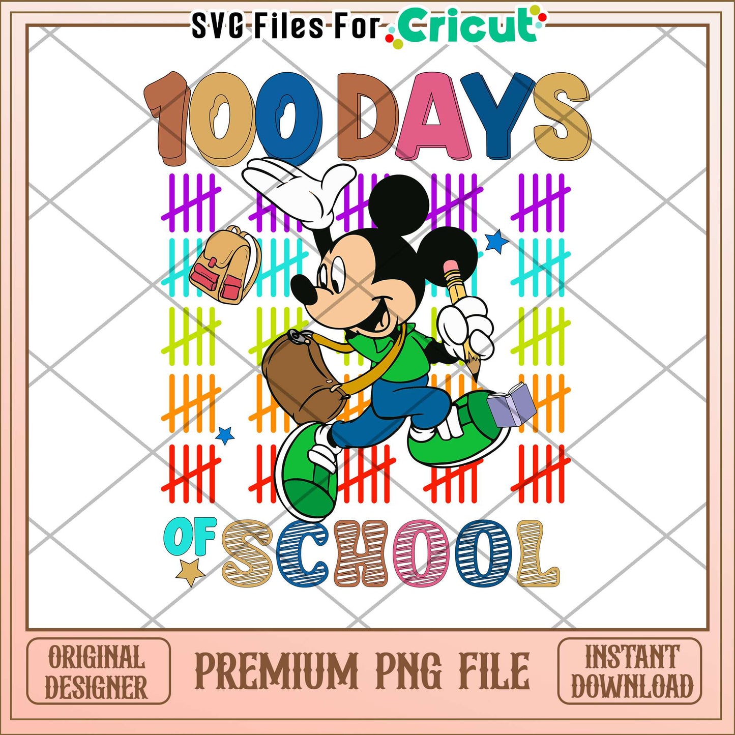 Mickey 100 days of school png, reading books png, school days png