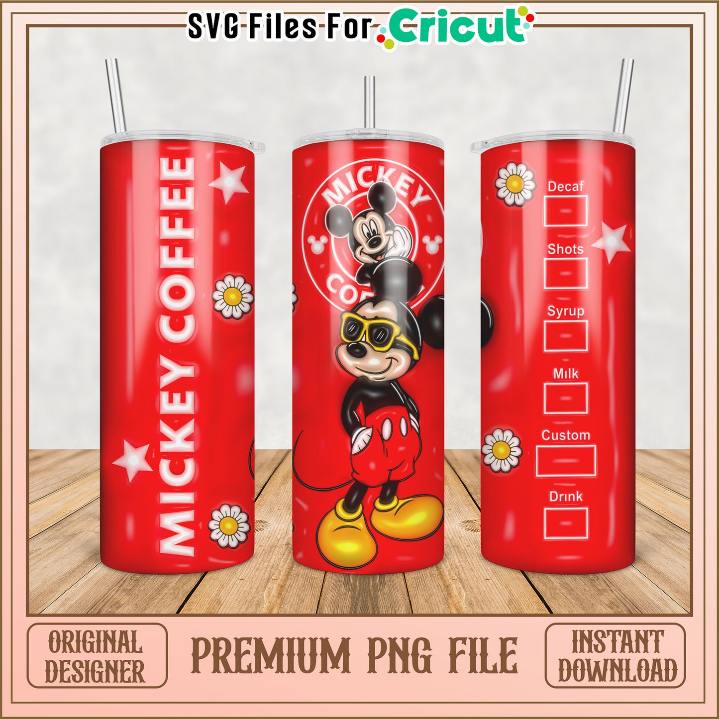 Mickey Coffee Tumbler PNG Design for Cricut Craft Projects