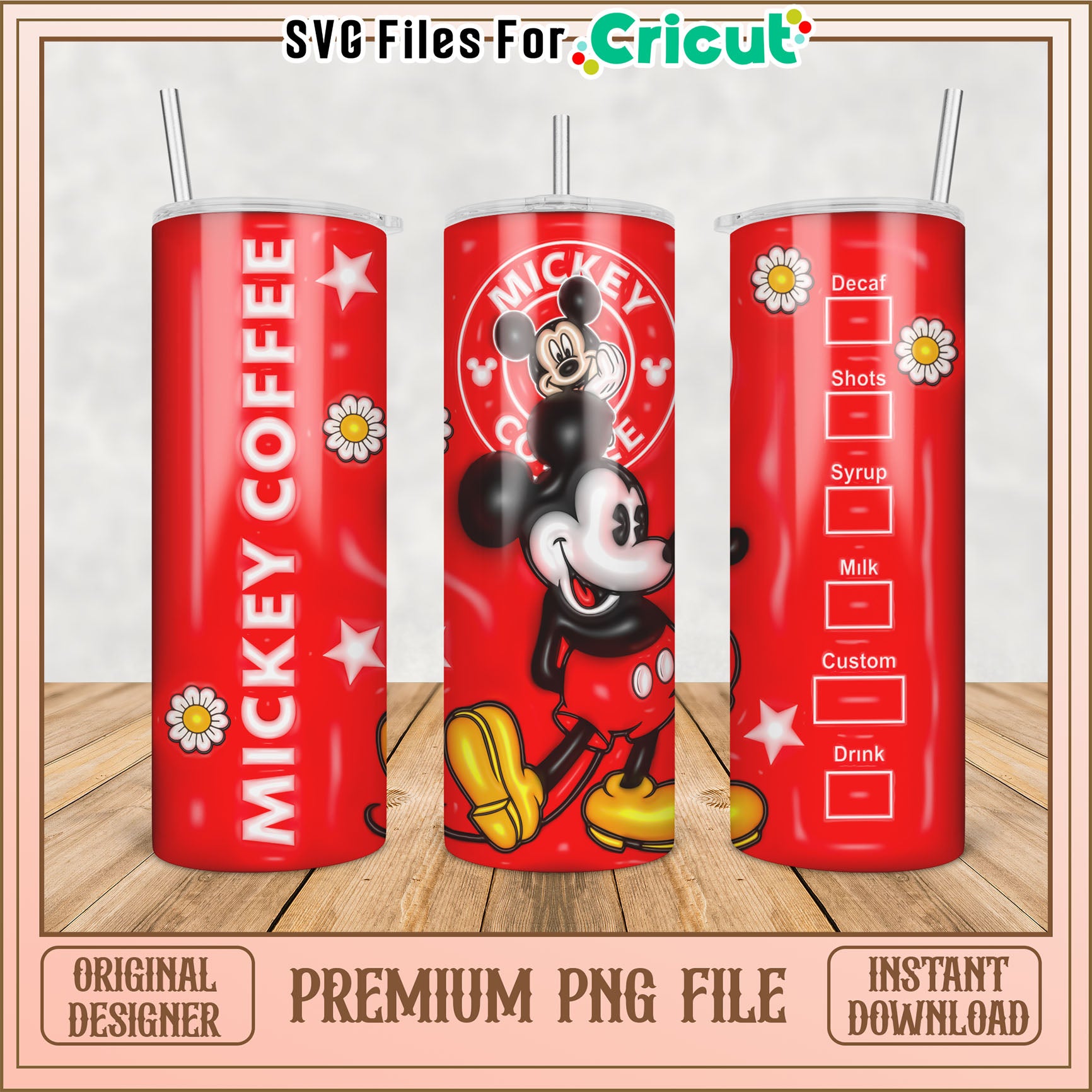 Mickey Coffee Tumbler PNG Design for Cricut Projects Downloadable