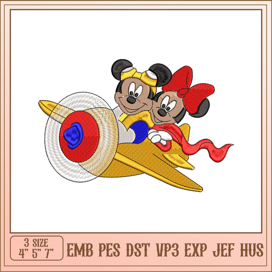 Mickey Minnie Airplane Embroidery Design
