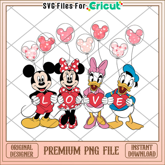 Mickey Minnie Daisy Donald Valentines PNG