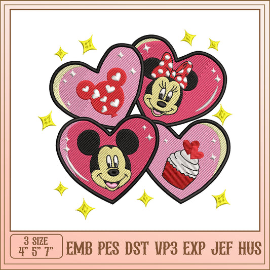 Mickey Minnie Heart Balloons Embroidery Design