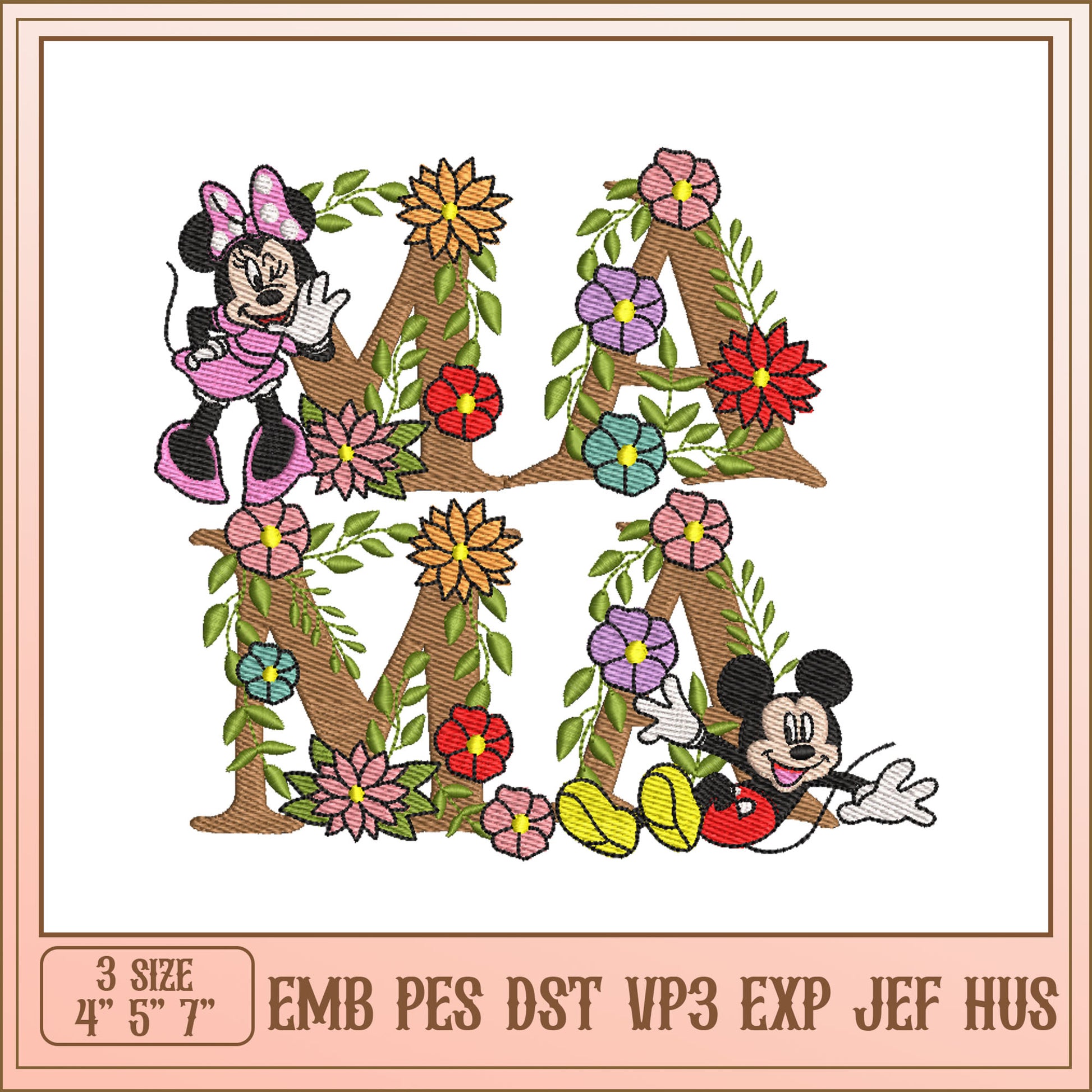 Mickey Minnie Mama Floral Embroidery