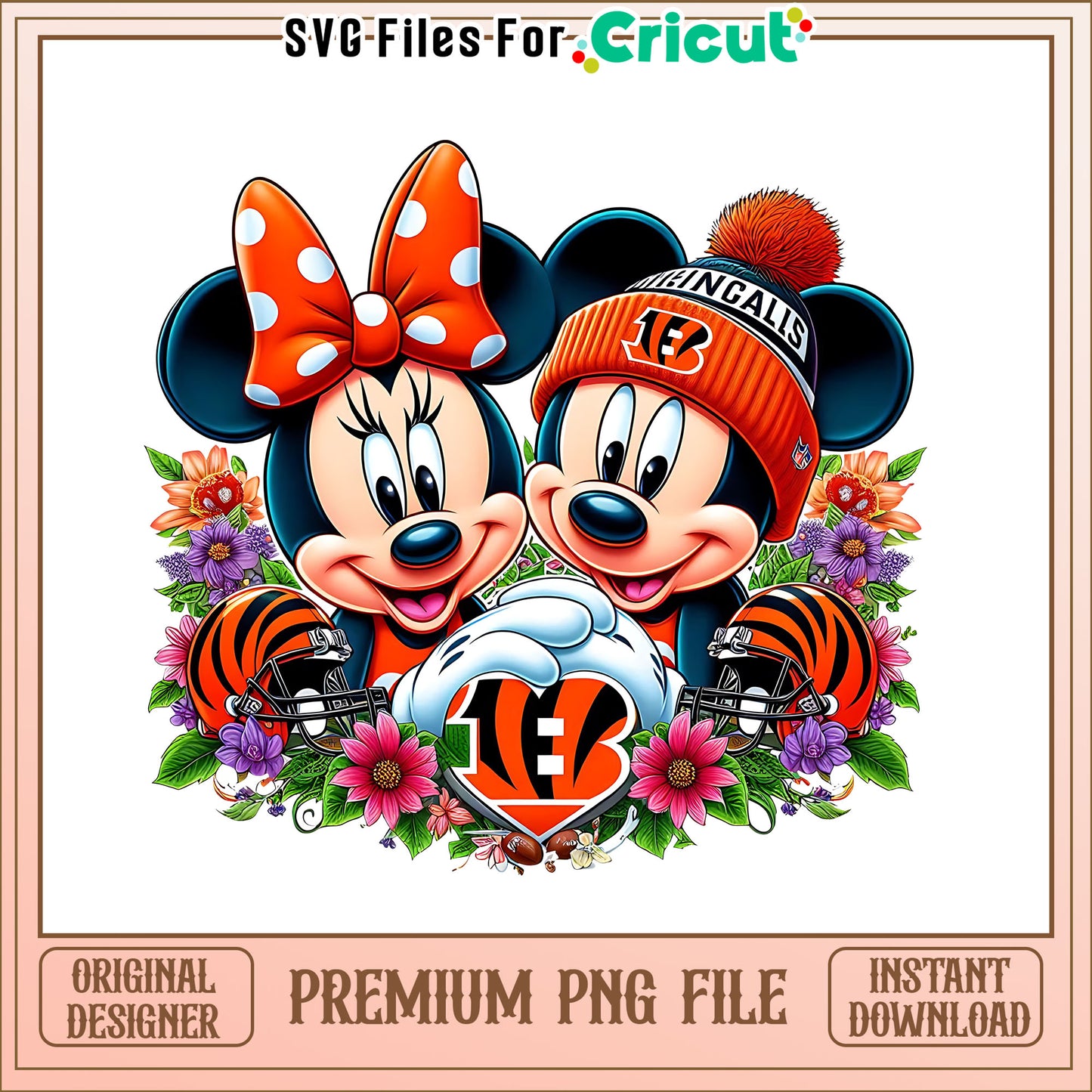 Mickey Minnie flower Bengals png, Cincinnati Bengals png, NFL png