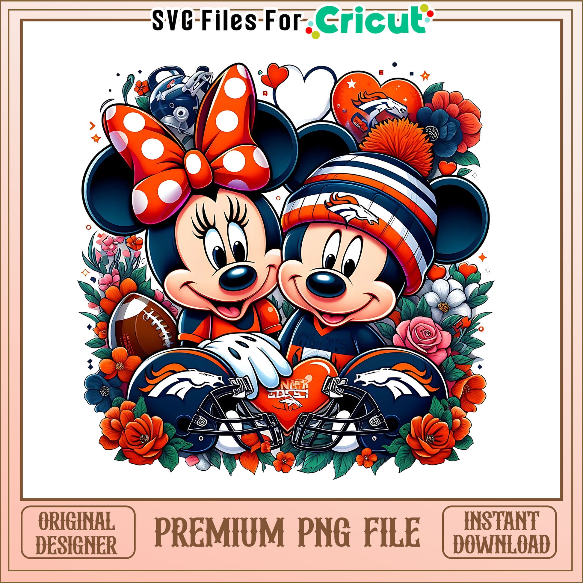 Mickey Minnie flower Broncos png, Denver Broncos png, NFL png