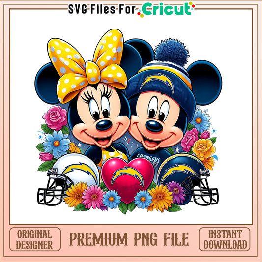 Mickey Minnie flower Chargers png, Los Angeles Chargers png, NFL png