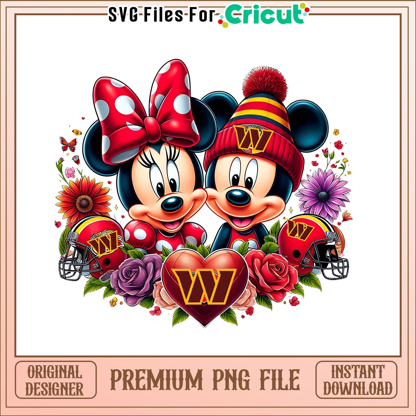Mickey Minnie flower Commanders png, Washington Commanders png, NFL png