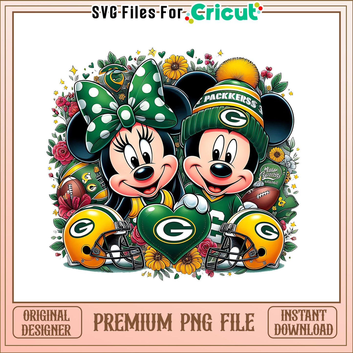Mickey Minnie flower Packers png, Green Bay Packers png, NFL png