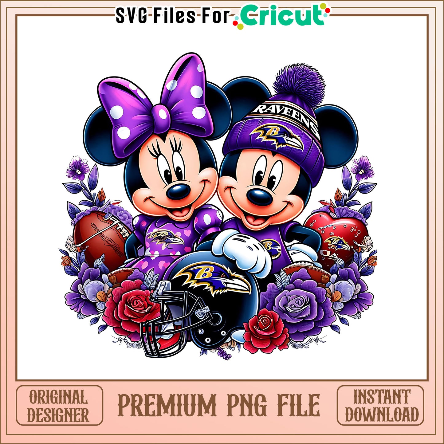 Mickey Minnie flower Ravens png, Baltimore Ravens png, NFL png
