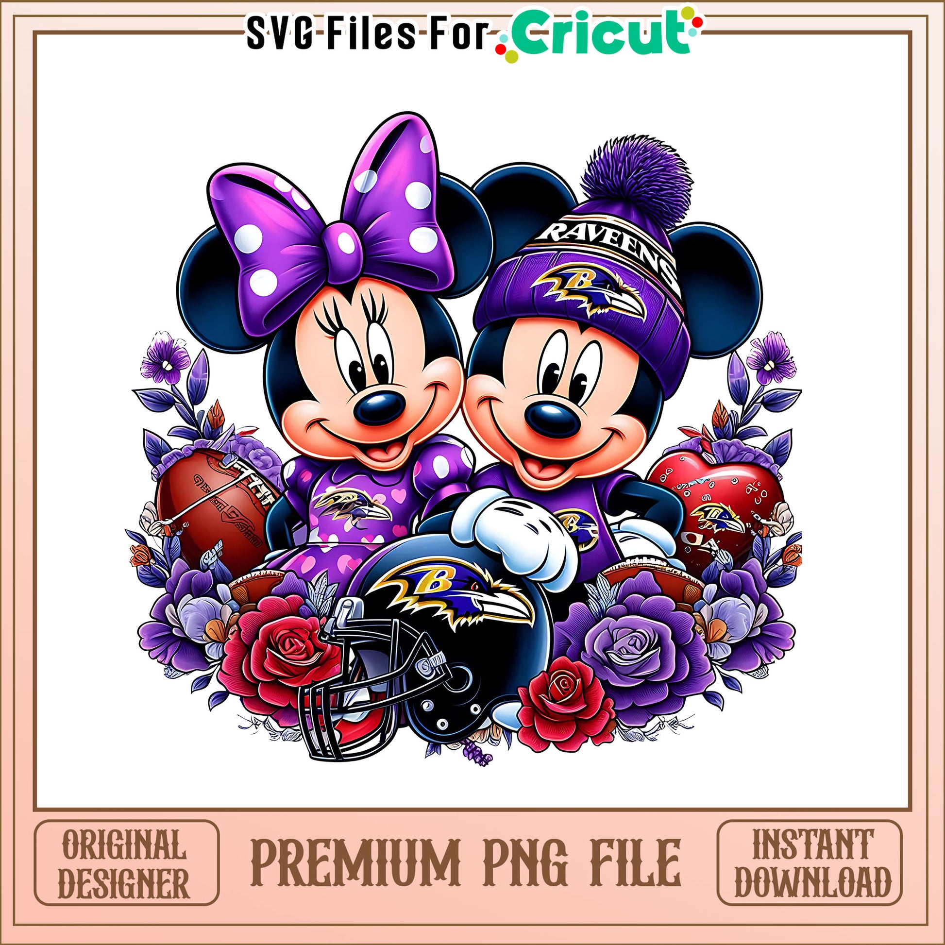 Mickey Minnie flower Ravens png, Baltimore Ravens png, NFL png