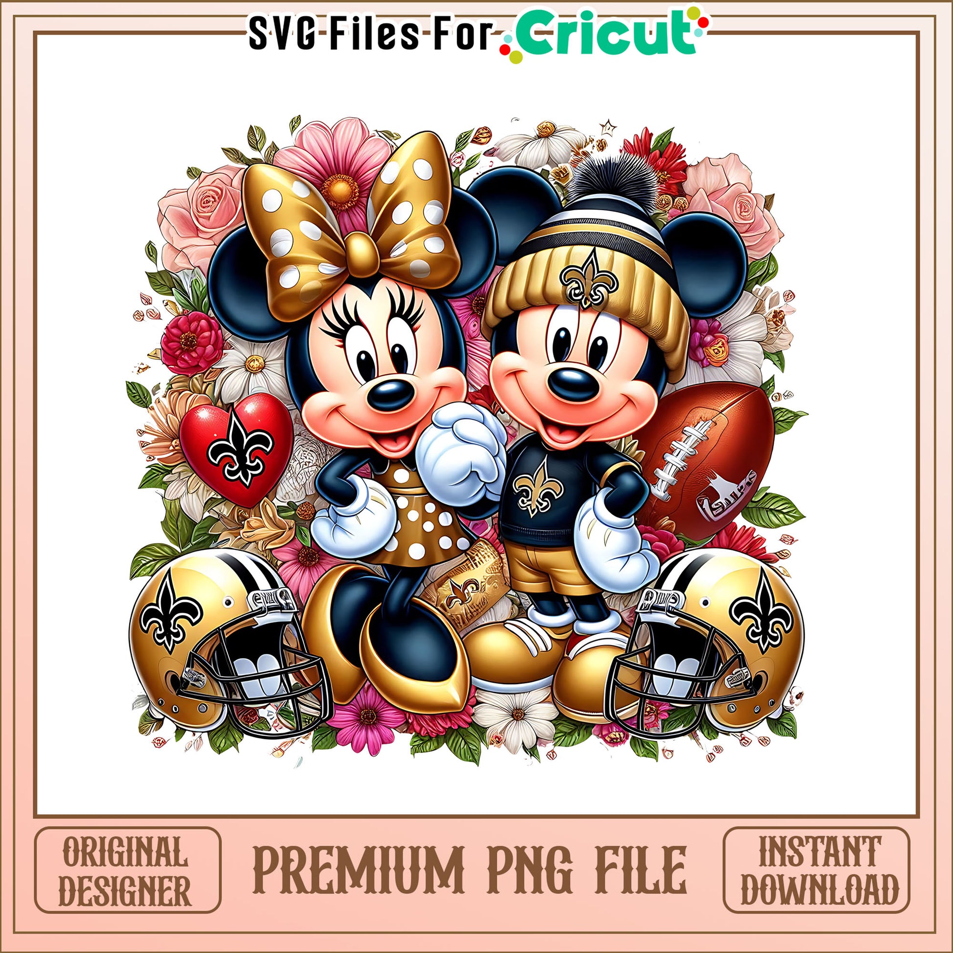 Mickey Minnie flower Saints png, New Orleans Saints png, NFL png