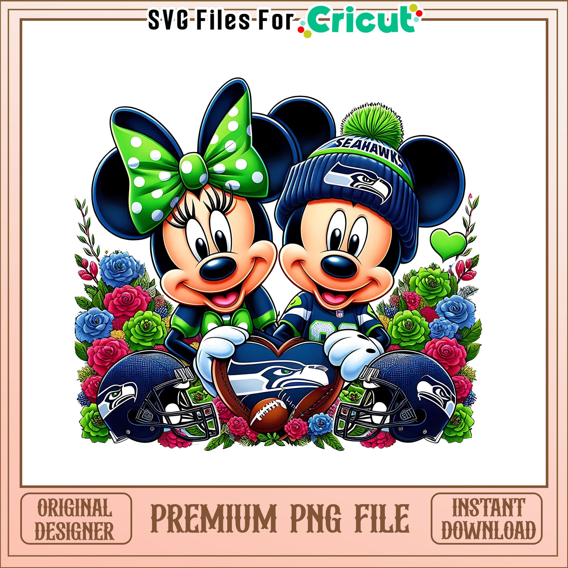 Mickey Minnie flower Seahawks png, Seattle Seahawks png, NFL png
