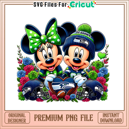 Mickey Minnie flower Seahawks png, Seattle Seahawks png, NFL png