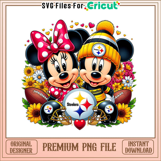 Mickey Minnie flower Steelers png, Pittsburgh Steelers png, NFL png