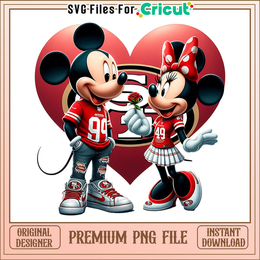 Mickey Minnie heart 49ers spng, San Francisco 49ers png, NFL png