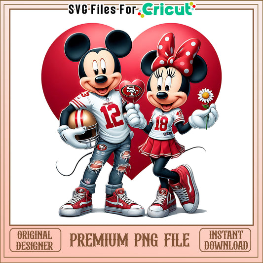 Mickey Minnie heart 49ers team spng, San Francisco 49ers png, NFL png